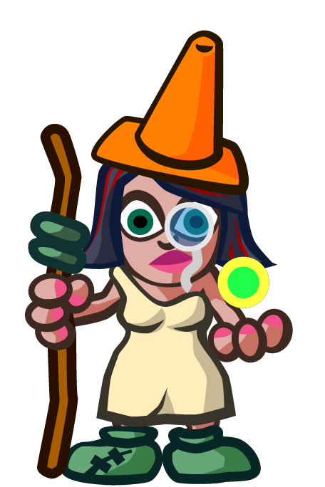 Wizard wearing a complete tier-two equipment set with an orange hat, cream robe, and green boots
