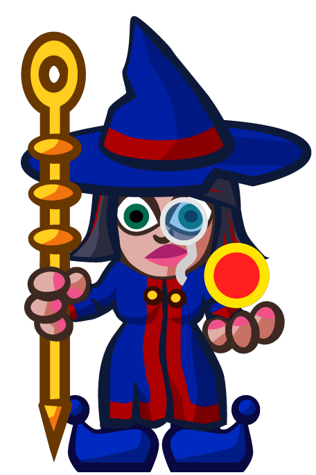 Wizard wearing a complete tier-four equipment set with a blue robe and hat, and a gold staff