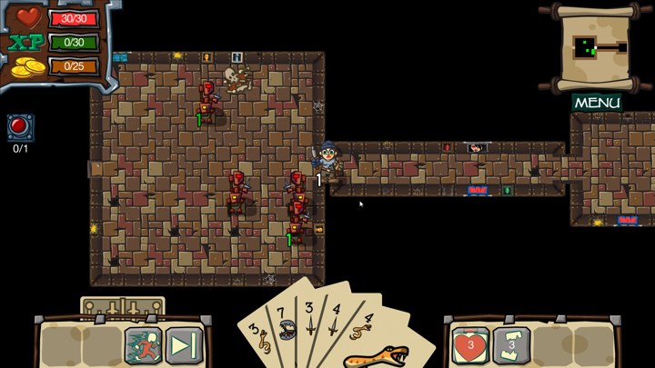 A hero faces enemies in a dark brick dungeon